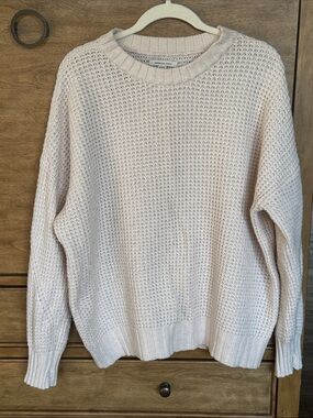 American Eagle Outfitters Cream Waffle Knit Crewneck Sweater